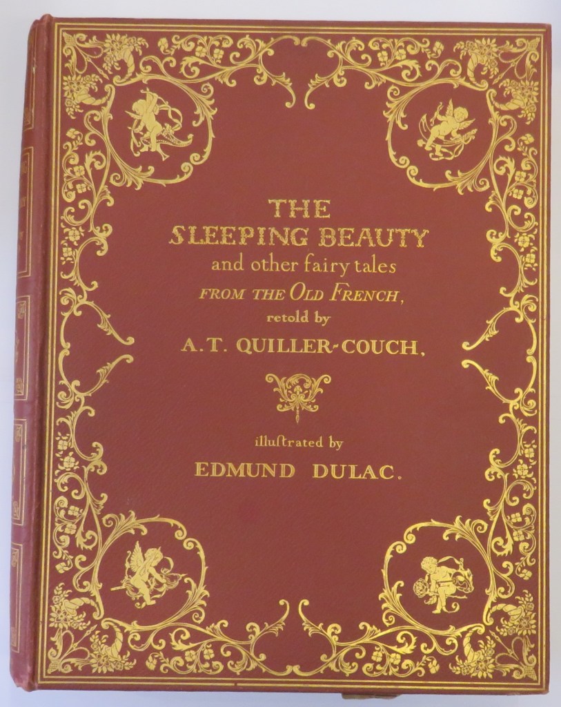 front of fairy tale book by AT Quiller-Couch with elaborate gilt detailing, illustrated by Edmund Dulac